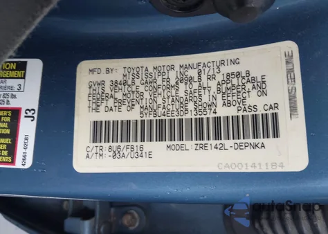2013 Toyota Corolla Le from USA, damaged, VIN 5YFBU4EE3DP135574